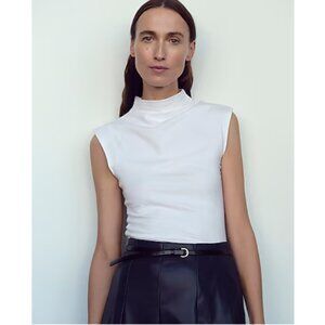 J.Crew Fitted Mockneck Tank Top Stretch Cotton Blend White Small NWT